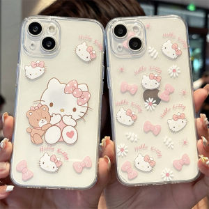 Cute Kitty Cat Phone Case Transparent Full Cover for Apple 16Promax iPhone 15 New Model 14Plus Cartoon KT Cat 13 Womens Model 12Mini