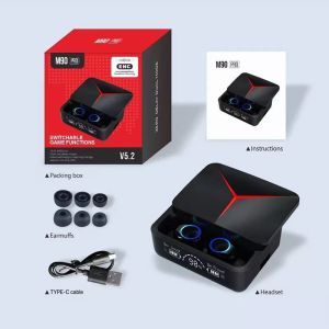 Headset Bluetooth Terbaru TWS M90 Headphone Nirkabel Asli Earphone Gaming Bluetooth 5.3 Headset Stereo Full Bass Musik Earbud Olahraga Dengan Mikrofon untuk semua hp Iphone Android