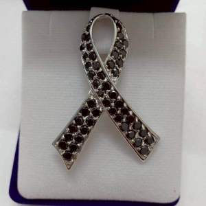 เข็มกลัดริบบิ้นโบว์ไว้อาลัยพลอยสีนิลดำแบบสวยงาม ริบบิ้นโบว์ขนาด4.8cm.และ6cm.งานจิวเวลรี่ไม่ติดกาว ชุบทองคำขาว ราคาย่อมเยา