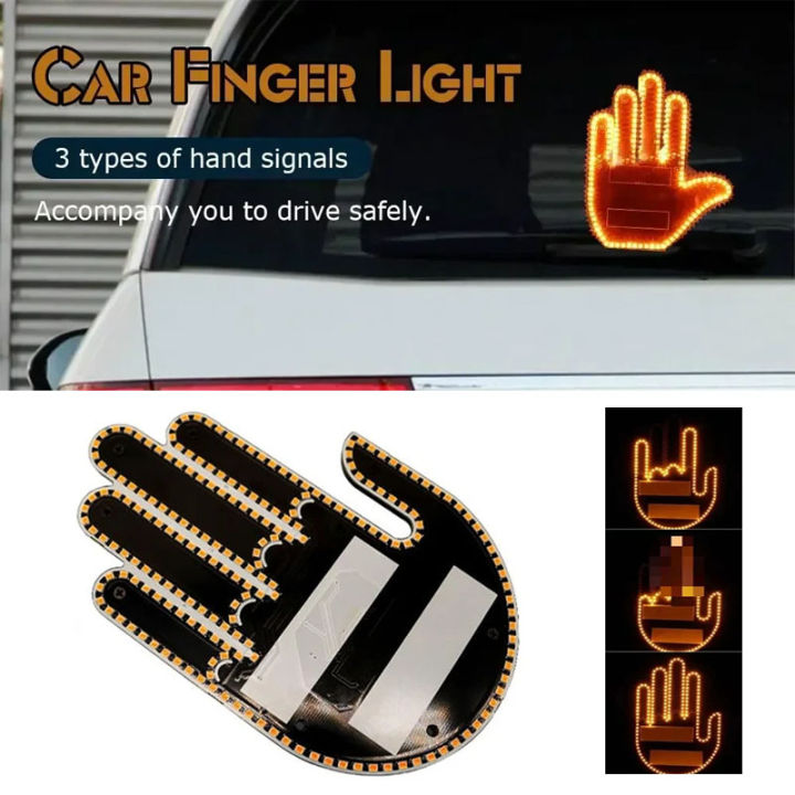 Car Finger Light With Remote LED Car Lighting Gesture LED With Remote Car Back Window Sign Sticker Panel Light Glowgesture Funny Middle Finger Sign Light For Car Truck Car Gadgets Road Rage - Foto 11