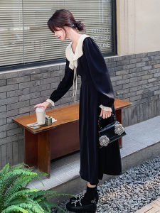 Slimming High Waist Doll Collar Patchwork Long Dress Womens Fashion Spring New Design Small Size Casual Style A-Line Skirt