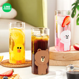 Line Friends Glass Cup Household High Appearance Level Teacup Milk Juice Cola Cup Large Capacity Set Cartoon Cute Teacup Straight Cup