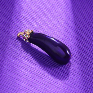 Fashionable Vegetable Brooch Pin Simple Elegant Eggplant Design Cute Accessory for Women Alloy Engraved Artificial Gemstone