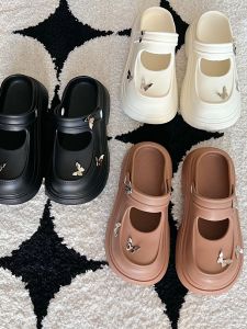 Mary Jane Womens Sandals Summer Outdoor High-End Thick Bottom Heightening Simple Match Butterfly Head Hole Hole Shoes