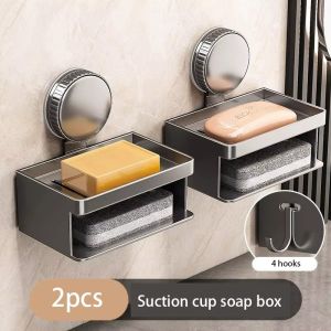 Bathroom Suction Cup Soap Box Wall-mounted Space Aluminum Rack Toilet Soap Box Drain Rack Washroom Washing Table Storage