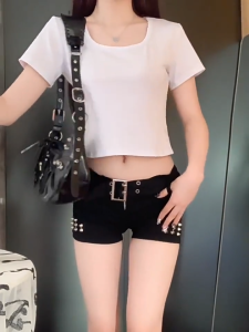 Ladies spicy shorts summer retro new low waist slim fit fashionable loose casual straight leg wide leg jeans