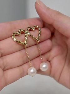 Heart Design Freshwater Cultured Pearl 9-10mm Earrings
