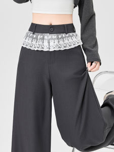 กางเกงขายาวทรงหลวมเอวสูงสไตล์เกาหลีสำหรับผู้หญิงในช่วงฤดูร้อน กางเกงขายาวทรงตรงลำลองบางระบายเนื้อผ้าที่สวมใส่สบาย