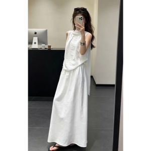 LIRUSHAN | Fashion & Intelligence Sleeveless White Slim Fit Long Dress