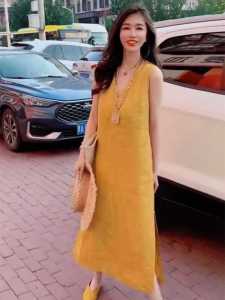 ชุดเดรสคอฮอลเตอร์แขนกุดผ้าลินินหรูหรา ชุดเดรสยาวลำลองฤดูร้อน 2024 ชุดเดรสยาวแขนกุดสำหรับผู้หญิง สไตล์ลำลอง