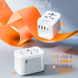 TESSAN Universal Travel Adapter Worldwide with USB & Type C International Plug All-in-one Wall Charger for US EU UK AUS Travel