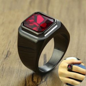 Cincin Ruby Dipoles Baja Titanium Hitam Klasik Perhiasan Fashion Pria Pernikahan Batu Permata Kristal Rings
