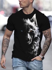 Bandai | 2026 Summer Fashion New Cool Wolf Texture Design Hip Hop Pattern 3D Printing Mens and Womens Casual Loose T-shirt Large Size