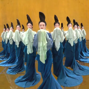 Classical Dance Costume in Green And Blue Performance Practice Outfit Spring Festival Show Ben Qing Yang Traditional Chinese Performance Wear