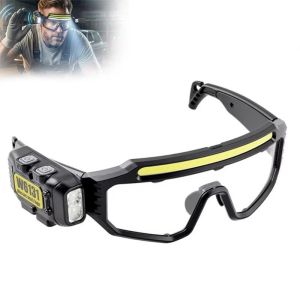 Aitemay Adjustable COB Strip Headlight Glasses Motion Sensor USB Rechargeable Protective Eyewear Work Lamp Outdoor Cycling Night Fishing Hands Free Torch Light
