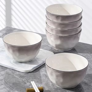 Underglaze Ceramic Rice Bowl Dining Set Home Use 2025 New Style Beautiful Bowl Plate Dish Dining Utensils Set Simple round Shape