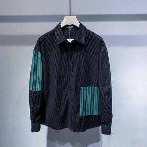 Telinlu Autumn Stripes Contrast Color Thin Long Sleeve Shirt Coat Mens Needlecord Japanese Leisure Shirt Fashion