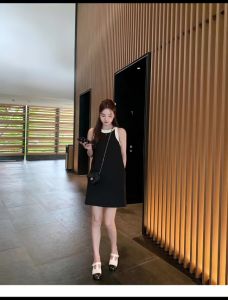 LU CHER ชุดเดรสคอกลมฝรั่งเศสใหม่ แก้ไขสุภาพสตรีแฟชั่นฤดูร้อนกระโปรงเสื้อกล้ามขนาดใหญ่ สไตล์ฝรั่งเศสชุดของเดรส LU CHER