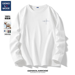 เสื้อยืดคอกลมแขนยาวผ้าฝ้ายแท้สำหรับผู้ชาย Genio Lamode ทรงพื้นฐาน ระบายอากาศได้ดี ดูดซับเหงื่อได้ดี สำหรับใส่ไปทำงานในฤดูใบไม้ร่วง