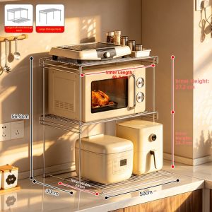 BANGJIE | Multifunctional Microwave and Rice Cooker Storage Rack Double Layer Thickened Retractable