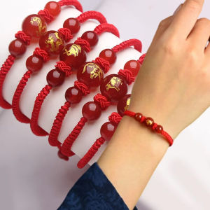 New Year Festival Blessing Lucky Sign Dragon Beads Braided Bracelet Adjustable Red Rope Chinese Style Jewelry Gifts