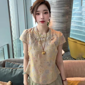 New Chinese Style Shirt Short Sleeve Womens Fashionable Versatile Luxury Feel Good Quality Top Commute Style Floral Print