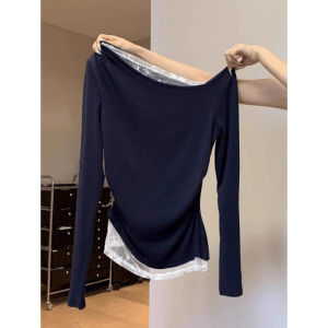 Elegant French Design Body-Fit Lace Shoulder T-Shirt
