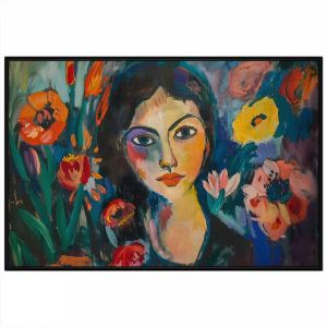 Tranh trừu tượng chân dung cô gái và hoa.Tranh treo tường dán tường nghệ thuật trang trí nội thất.CGI-982