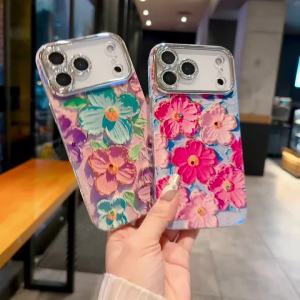Ốp Điện Thoại iPhone 11-17 Pro Max Plus Chống Sốc Chất Liệu Silicon Họa Tiết Hoa Lấp Lánh Sang Trọng Bảo Vệ Camera