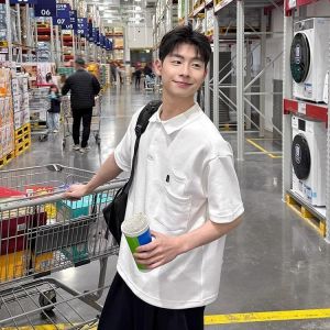 Áo Thun Polo Cotton Mùa Hè Thoáng Khí Dáng Rộng Cho Cặp Đôi Có Túi Hai Bên Vai Tay Ngắn Thiết Kế Đơn Giản Thường Ngày