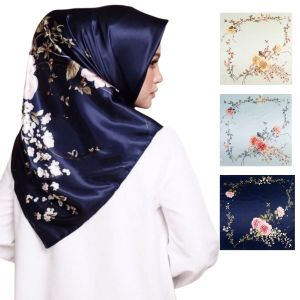 90cm Tudung Bawal bidang 43 Silk Shawl Cashmere Pashima Hijab Scarf Printed Brand Satin Women Multicolor Floral Polyester Scarves Sarung Aisya