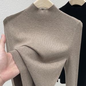 Womens Knitted Long Sleeve Crew Neck Base Shirt Slim Fit Inner Wear Autumn Winter Sweater Comfortable Stylish Office Commute