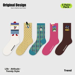 Thin Cute Cartoon Print Comfortable Mesh Breathable Cotton Mid Calf Socks
