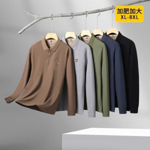 100% Pure Cotton Long Sleeves Polo Shirt Mens plus Size Tops Men Lapel T-shirt Mens Spring and Autumn T-Shirt