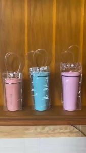 Túi nhựa đựng ly giữ nhiệt trong suốt có quai xách tiện lợi size 25x10x10cm cao cấp - Túi Trong Suốt Đựng Ly Bình Giữ Nhiệt PVC trong suốt có quai xách và khuy bấm tiện dụng