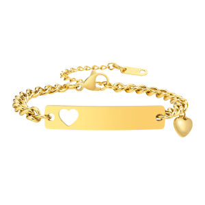 Vnox Chic Customized Personalized ID Name Bracelets with Hollow Heart，Stainless Steel Couple Bracelets for Men Women，Best Anniversary Gift Jewelry