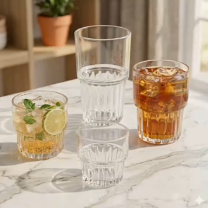 Hộp 6 Ly Thủy Tinh 2 Tầng Sọc Khía Prism / Cốc Thủy Tinh Decor Uống Cà Phê Rượu Whiskey Cao Cấp