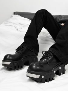 Paris Gear Bottom Tilta Derby Shoes Mens Thick Sole Bulldozer Height Increasing Leather Shoes Easiest for Match Leisure Commute Big Head Shoes Tide