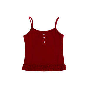 Cozydays Vintage Red Ruffle Trim Camisole Womens Short Style High-End Feeling Layering Top Spring Season Sweet Style Pure Color