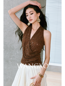 WANGXO | Áo Dạ Hội V-Neck Chiffon Đính Đá Nếp Nhăn Tinh Xảo