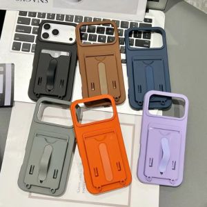 Luxury Card Slot Armor Plain Color Case For iPhone 17 Air 16 15 14 13 12 11 Pro Max Plus Rotating Holder Phone Shell Shockproof Stand Grip Matte Back Cover