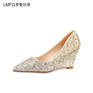 รองเท้าส้นเตี้ยหนังแท้สีล้วนสำหรับผู้หญิง ฤดูใบไม้ผลิและฤดูใบไม้ร่วง รองเท้าส้นเตี้ยแบบสวมหัวแหลม รองเท้าแต่งงานสุดเซ็กซี่