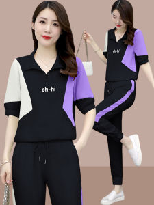 ชุดกีฬาลำลองฤดูร้อนสำหรับผู้หญิง ชุดสองชิ้น เทรนด์ใหม่ 2025 ขนาดเล็ก สไตล์เกาหลี แฟชั่น ลดอายุ ชุดทำงาน ชุดทำงาน