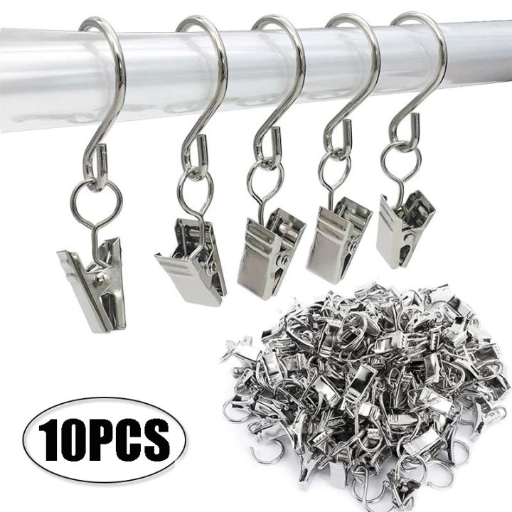10ชิ้นคลิปตะขอผ้าม่านสแตนเลสสายรัดผ้าม่านภาพถ่าย DIY คลิปติดผนังตะขอผ้า ...