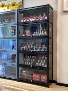 【On Hand】Bamboo Display Cabinet Acrylic 4/5Doors Three Sided Transparency For Living Room Dispiay