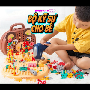 Bộ vali đồ chơi kỹ sư lắp ráp kèm khoan điện - hộp dụng cụ kỹ thuật hình khủng long cho bé đồ chơi cho bé 3 4 5 tuổi