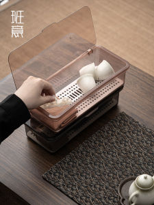 Dustproof Tea Set Storage Box with Cover Japanese Style Tea Pot Tea Tools Organizer Shelf for Kitchen Dining Room Accessories