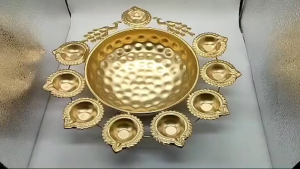 Peacock Design Metal Urli Bowl with 7 Diya Holders | Floating Flower Water Bowl for Diwali Pooja Home Decor & Festive Decoration (Pack of 1 Pc)