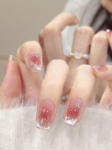 Handmade Wearing False Nails Nude Color 2025 New High-End Medium-Length Beautiful Dopaamine Rainbow Cat Eye Nail Art