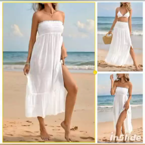 Elegant Chiffon Maxi Dress with Side Slit and Strapless Design for Women EE